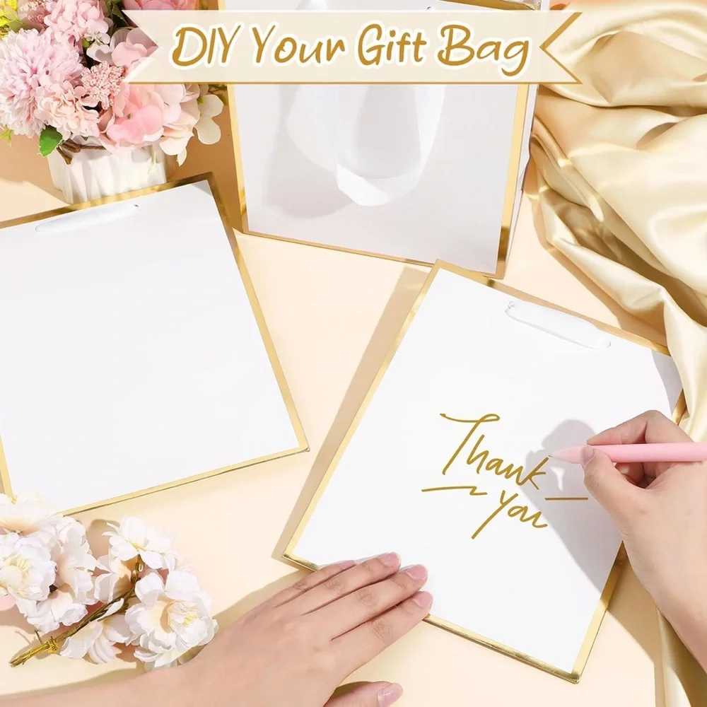 5 Pack Metallic Paper Gift Bags with Handle and Tissue 9 x 7 x 3.1
